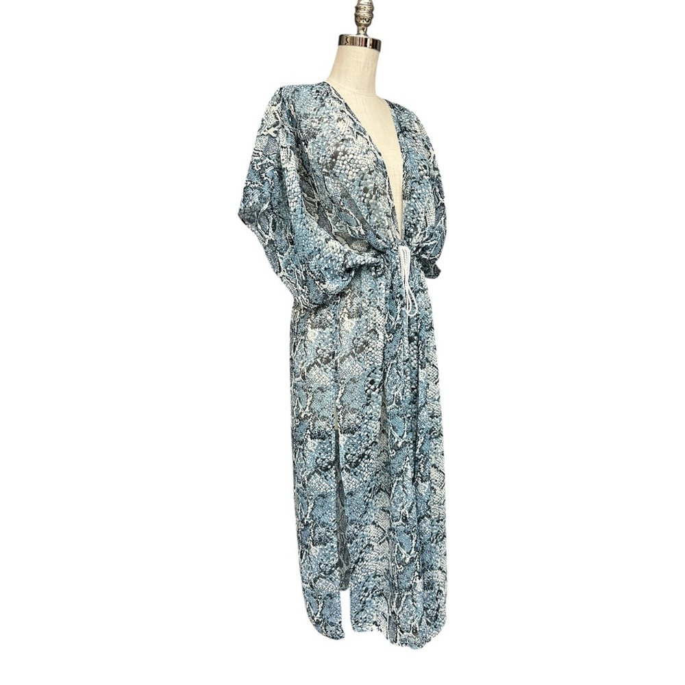 Carlos Santana Blue Snakeskin Print Kaftan Dress One Size NWT - Picture 11 of 11